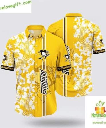 Pittsburgh Penguins Hawaiian Shirt Tropical Apricot Blossom Design