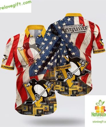 Pittsburgh Penguins Hawaiian Shirt American Flag Aloha Shirt
