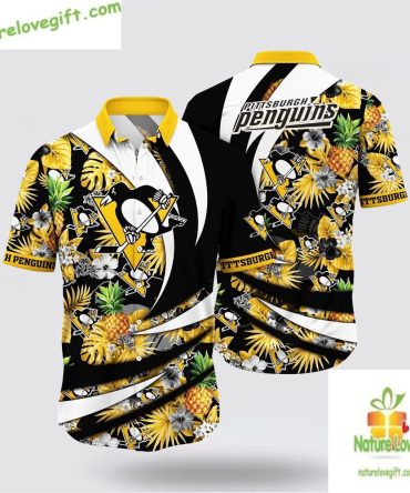 Pittsburgh Penguins Hawaiian Shirt Pineapple Tropical Design