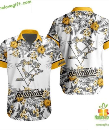 Pittsburgh Penguins Hawaiian Shirt Tropical Floral Hockey Fan Gift