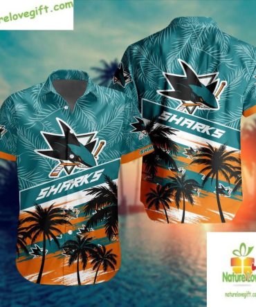 San Jose Sharks Hawaiian Shirt Palm Tree Button Up Aloha Shirt