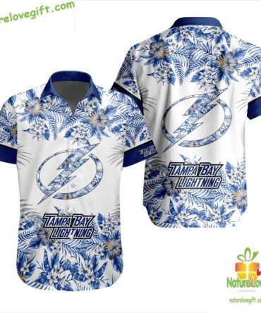 Tampa Bay Lightning Hawaiian Shirt Tropical Floral Design