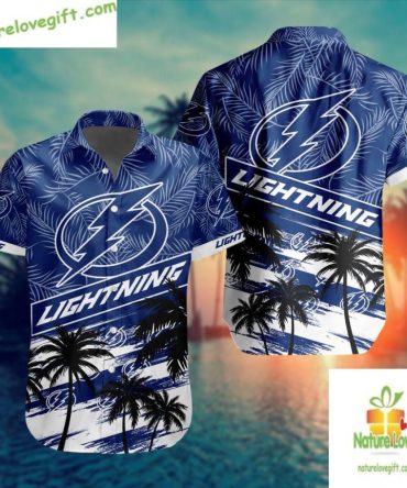 Tampa Bay Lightning Hawaiian Shirt Palm Tree Button Up Aloha Shirt