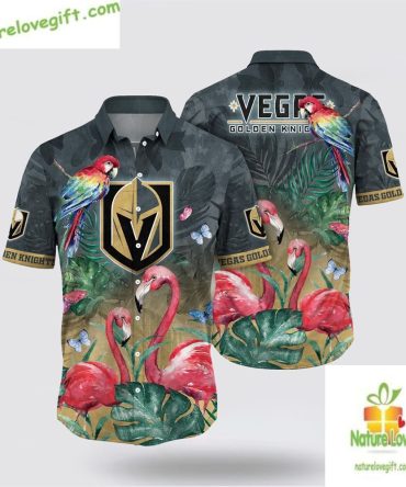 Vegas Golden Knights Hawaiian Shirt Tropical Parrot Flamingo Design