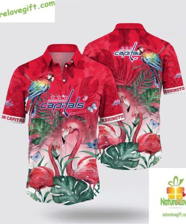 Washington Capitals Hawaiian Shirt Tropical Parrot Flamingo Design