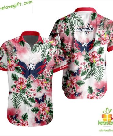 Washington Capitals Hawaiian Shirt Tropical Hockey Button Up Aloha Shirt