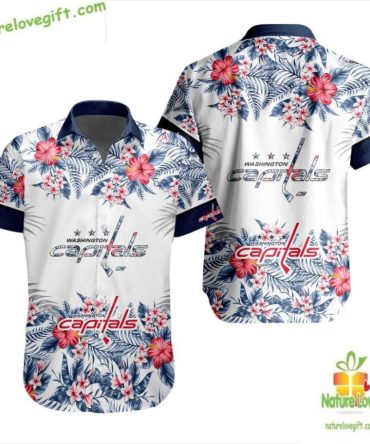 Washington Capitals Hawaiian Shirt Tropical Floral Button Up Aloha Shirt