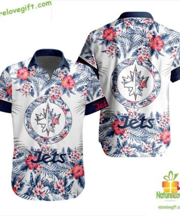 Winnipeg Jets Hawaiian Shirt Tropical Floral Button Up Nhl