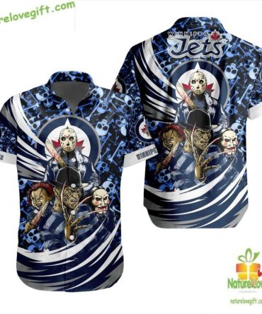 Winnipeg Jets Halloween Hawaiian Shirt Nhl Movies Character Button Up