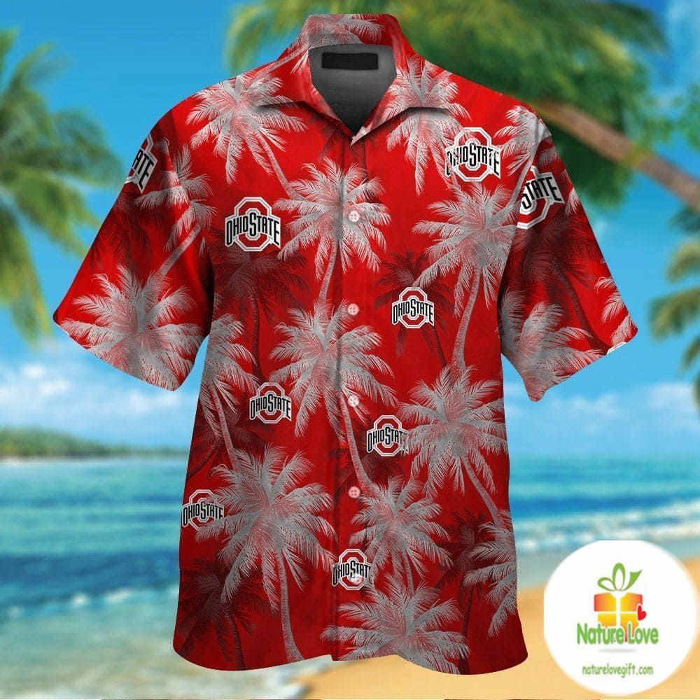 Ohio State Buckeyes Hawaiian Shirt Tropical Short Sleeve Button Up