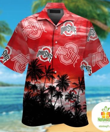 Ohio State Buckeyes Short Sleeve Button Up Tropical Hawaiian Shirt
