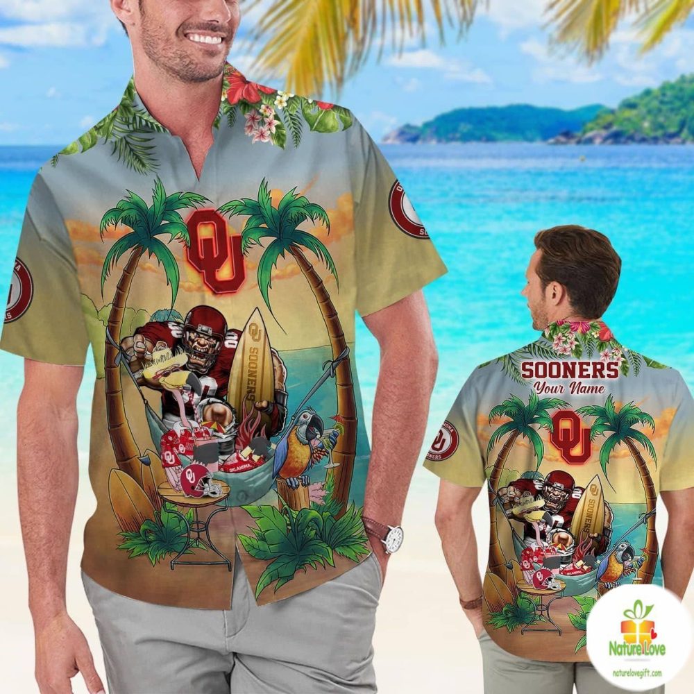 Oklahoma Sooners Tropical Hawaiian Shirt Flamingo Parrot Aloha