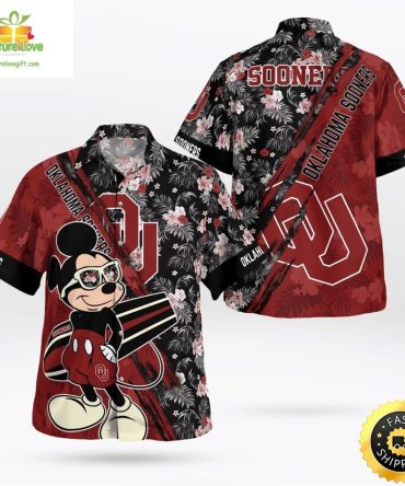 Oklahoma Sooners Mickey Mouse Floral Hawaii Shirt