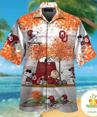 Oklahoma Sooners Snoopy Hawaiian Shirt Aloha Short Sleeve Button Up