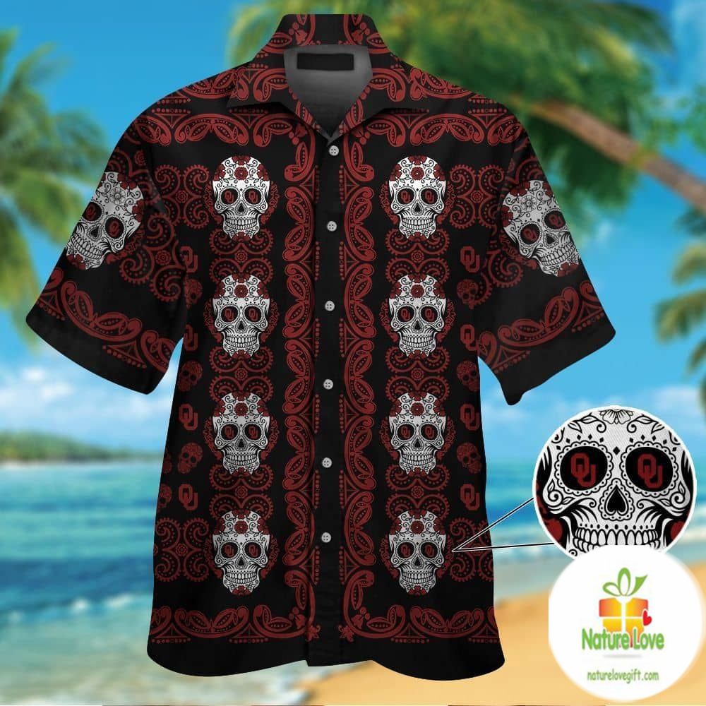 Oklahoma Sooners Hawaiian Shirt Skull Print Aloha Button Up