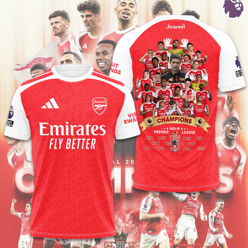 Arsenal Fc Premier League Champions 25/26 3D Shirt Hoodie Apparel