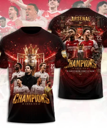 Arsenal Fc Premier League Champions 25/26 3D Shirt Hoodie Apparel