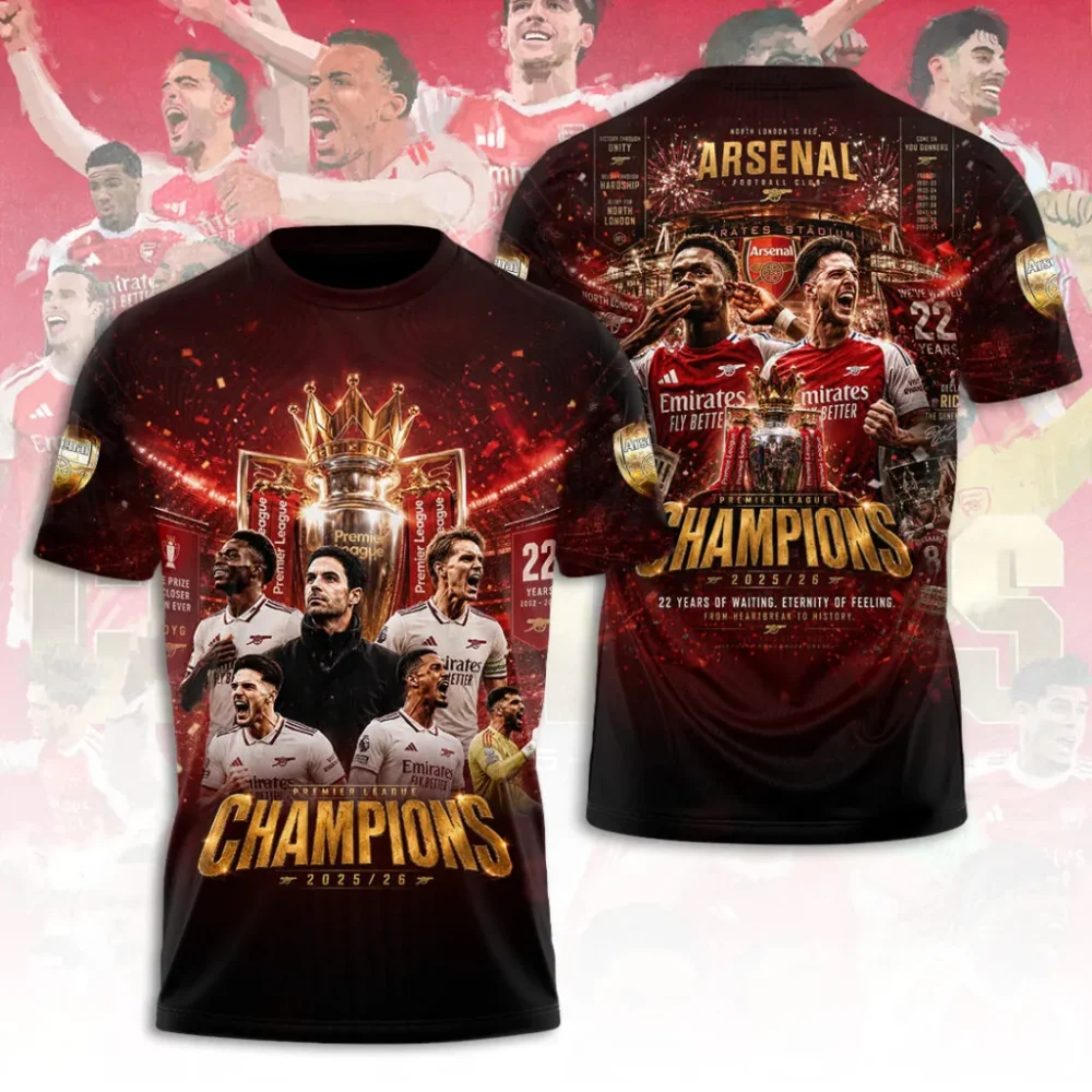 Arsenal Fc Premier League Champions 25/26 3D Shirt Hoodie Apparel
