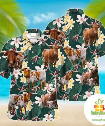 Texas Longhorn Hawaiian Shirt Farm Animal Lover Aloha Shirt For Men Women