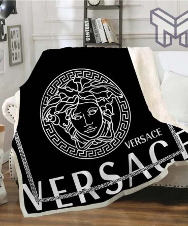 Versace Dark White Logo Fashion Luxury Brand Fleece Blanket Comfortable Blanket