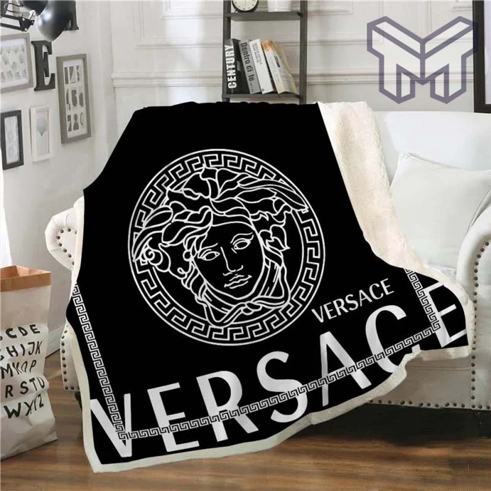 Versace Dark White Logo Fashion Luxury Brand Fleece Blanket Comfortable Blanket