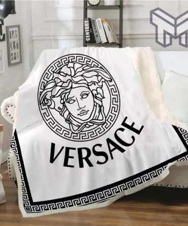 Versace White Fashion Luxury Brand Fleece Blanket Comfortable Blanket