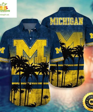 Vintage Michigan Wolverines Hawaiian Shirt Beach Lovers Gift