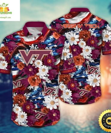 Virginia Tech Hokies Ncaa Hawaii Shirt Independence Day Large Freedom