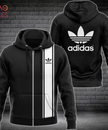 Adidas Luxury Brand Full Black Mix White Plaid Hoodi Limited Edition