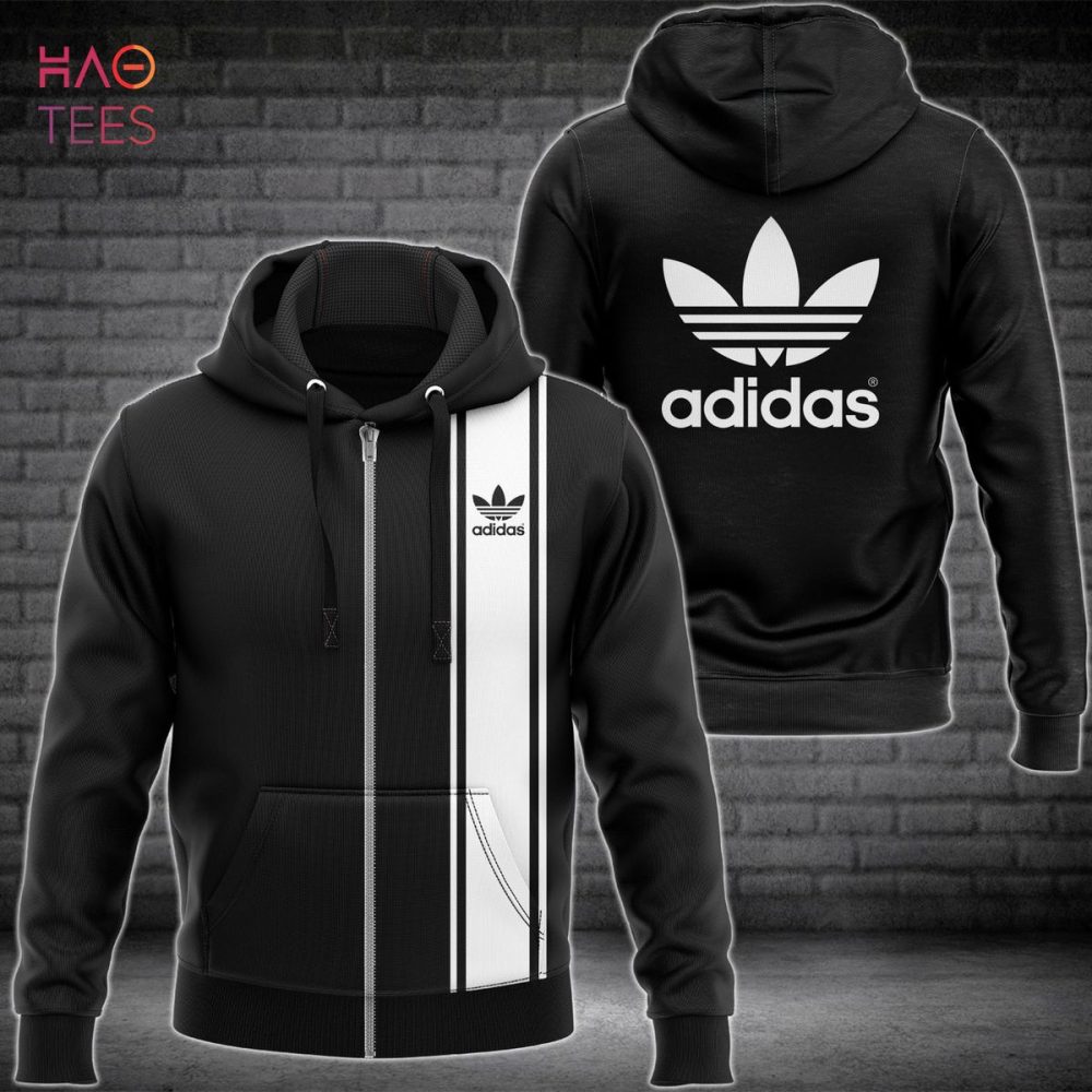 Adidas Luxury Brand Full Black Mix White Plaid Hoodi Limited Edition
