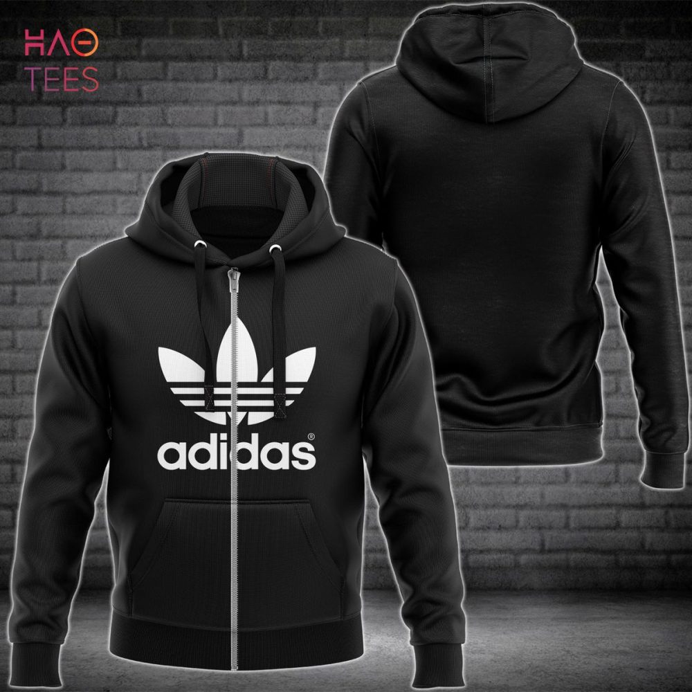 Adidas Luxury Brand Originals Trefoil Full Black Hoodie Limited Edition