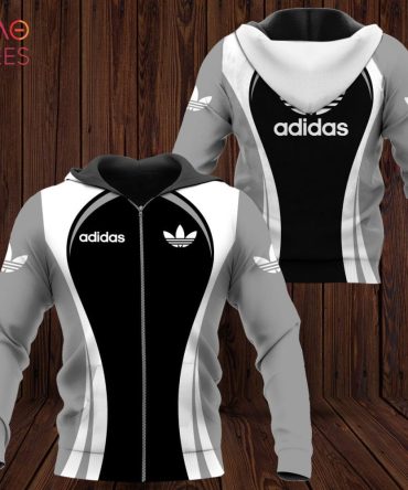 Adidas White Black Grey Luxury Hoodie Limited Edition