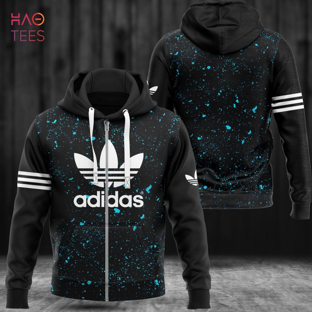 Adidas Luxury Brand Blue Paint Flakes 3D Hoodie Limited Edition
