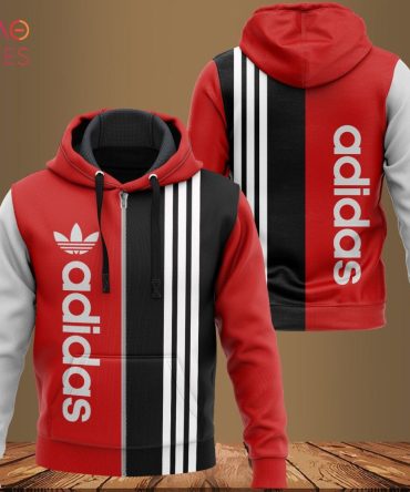 Adidas Red Black Grey Luxury Hoodie Limited Edition