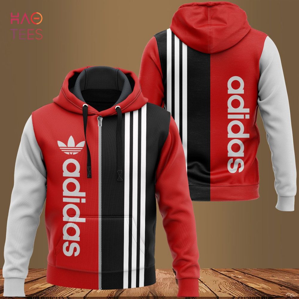 Adidas Red Black Grey Luxury Hoodie Limited Edition