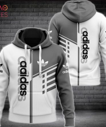 Adidas White Mix Grey Luxury Brand Hoodie Limited Edition