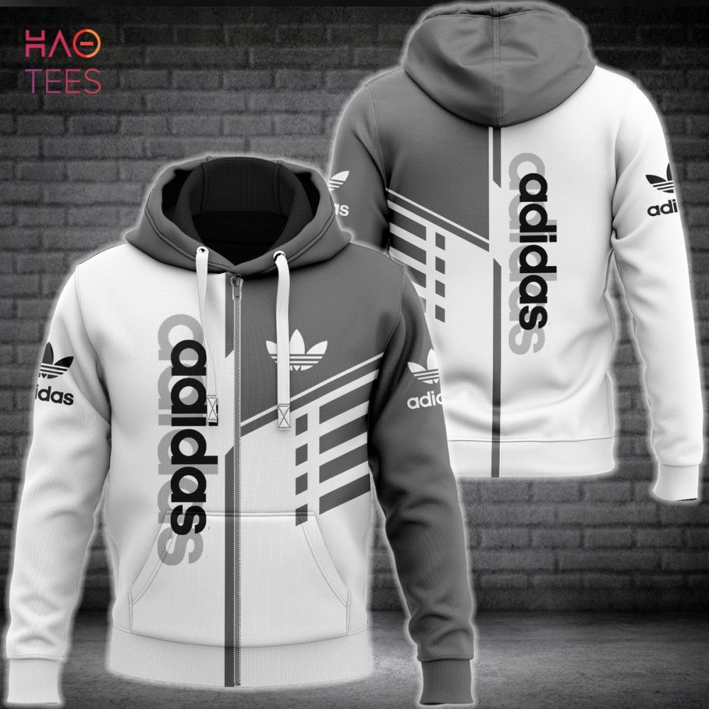 Adidas White Mix Grey Luxury Brand Hoodie Limited Edition