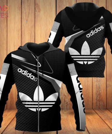 Adidas Full Black Mix Stripe Pattern Luxury Hoodie Limited Edition