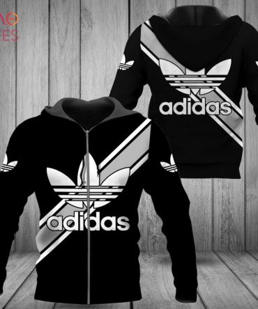 Adidas Full Black Mix Grey Logo Luxury Hoodie Limited Edition