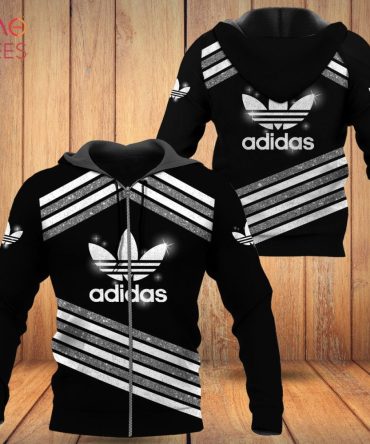 Adidas Full Black Mix Glitter Plaid Luxury Hoodie Limited Edition
