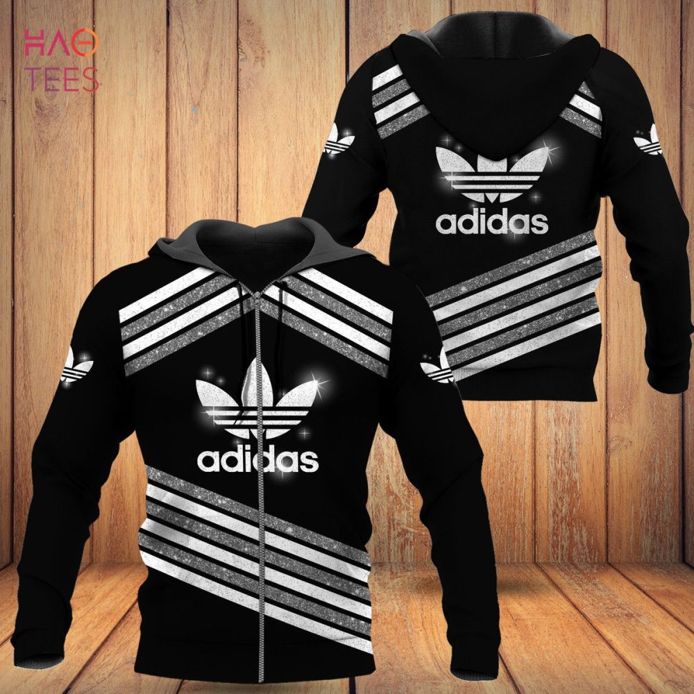 Adidas Full Black Mix Glitter Plaid Luxury Hoodie Limited Edition