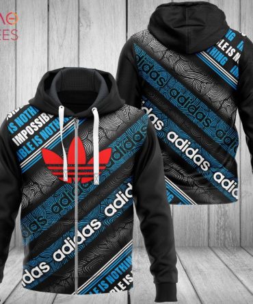 Adidas Stripe Blue Mix Black Luxury Hoodie Limited Edition