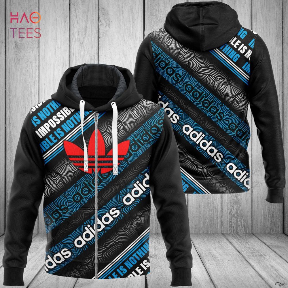 Adidas Stripe Blue Mix Black Luxury Hoodie Limited Edition