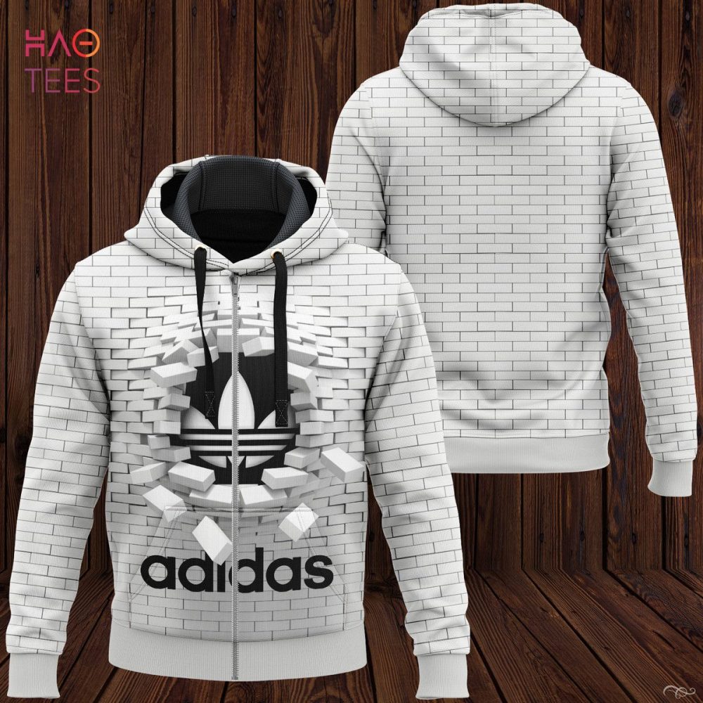 Adidas Full White Mix Black Logo Luxury 3D Hoodie Limited Edition