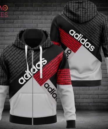 Adidas Grey Red Black Luxury Hoodie Limited Edition