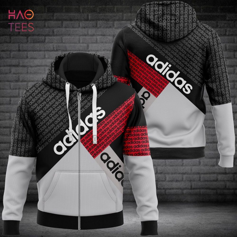 Adidas Grey Red Black Luxury Hoodie Limited Edition