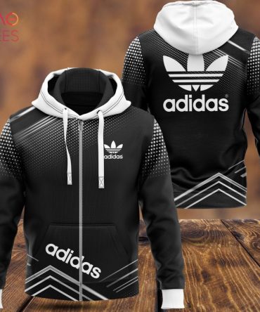 Adidas Full Black Mix White Logo Luxury 3D Hoodie Limited Edition