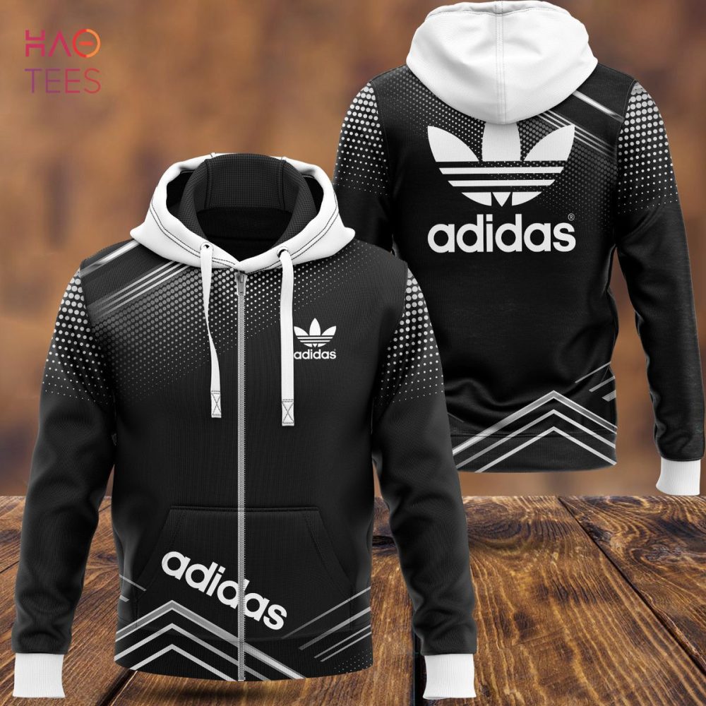 Adidas Full Black Mix White Logo Luxury 3D Hoodie Limited Edition