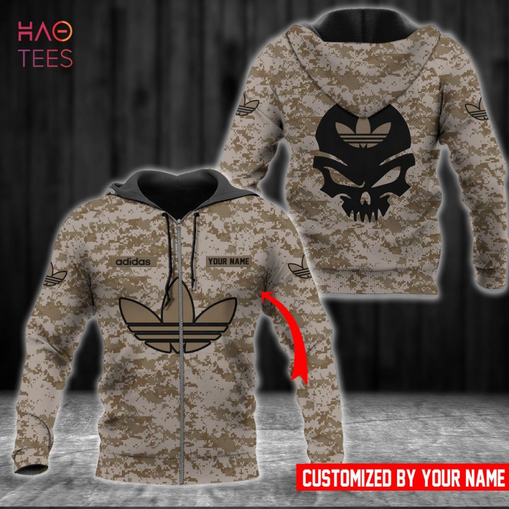 Adidas Luxury Brand Army Camouflage Grey 3D Hoodie Limited Edition
