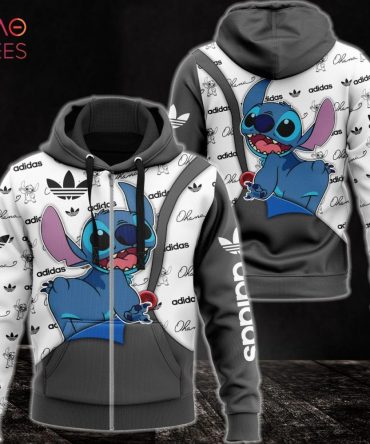 Adidas Diney Stitch Mix White Grey Color 3D Hoodie Limited Edition